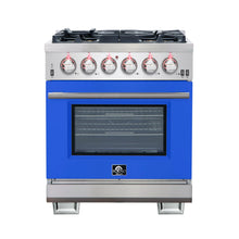 Forno Capriasca 30-Inch Freestanding Gas Range, 4 Burners, True Convection Oven, Blue Door FORNO