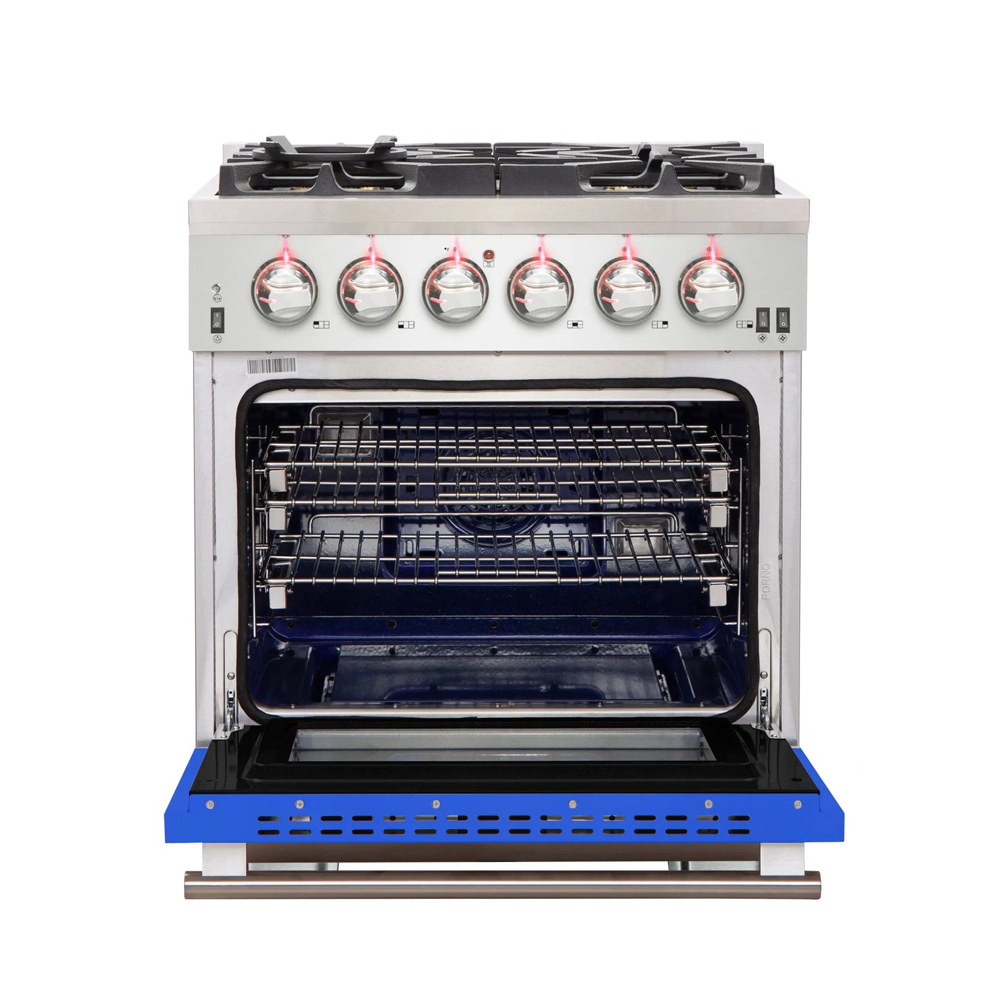 Forno Capriasca 30-Inch Freestanding Gas Range, 4 Burners, True Convection Oven, Blue Door FORNO