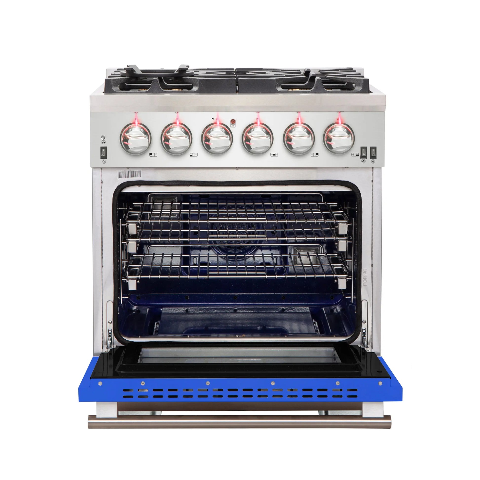 Forno Capriasca 30-Inch Freestanding Gas Range, 4 Burners, True Convection Oven, Blue Door FORNO