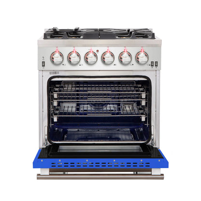 Forno Capriasca 30-Inch Freestanding Gas Range, 4 Burners, True Convection Oven, Blue Door FORNO