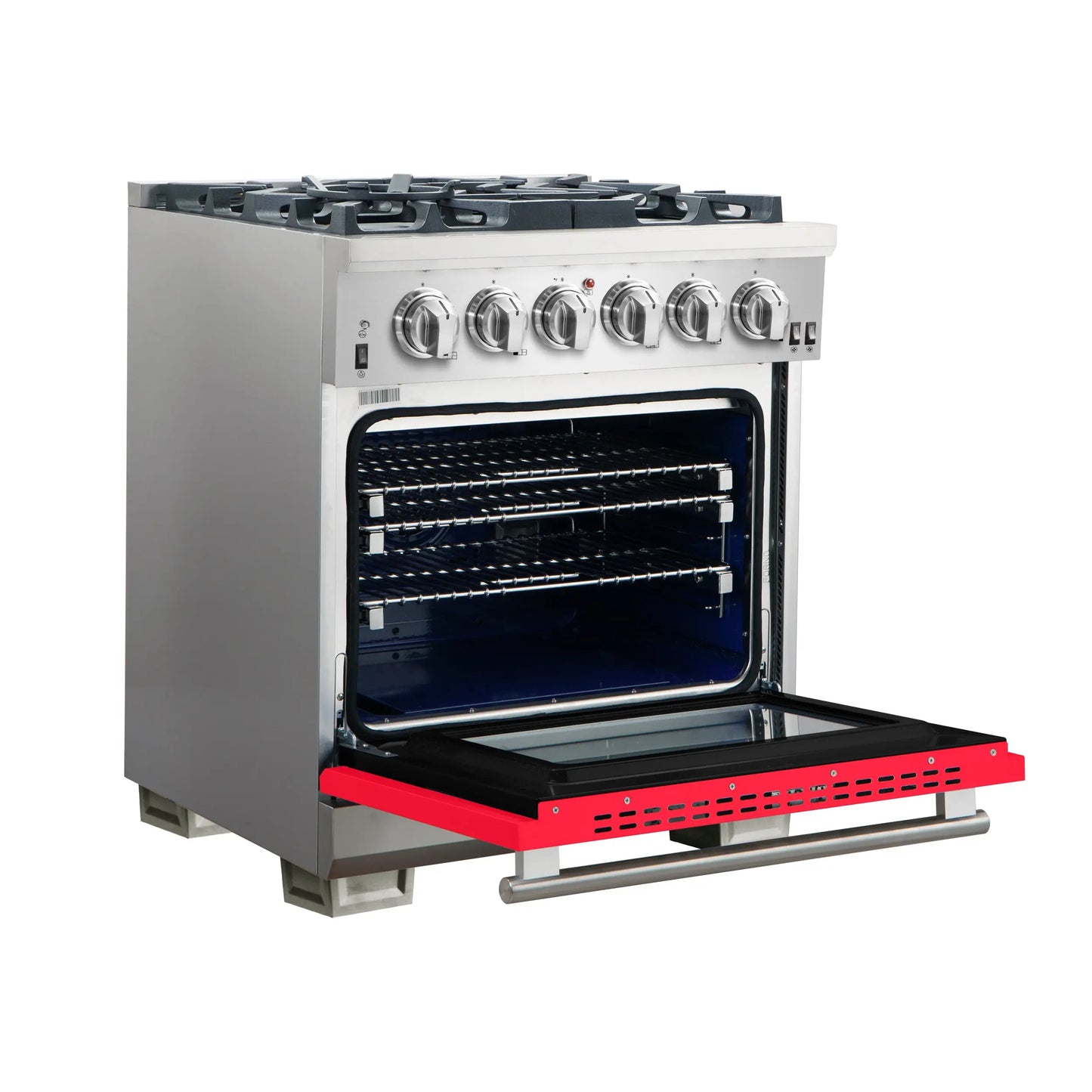 Forno Capriasca 30-Inch Freestanding Gas Range, 4 Burners, True Convection Oven, Red Door FORNO