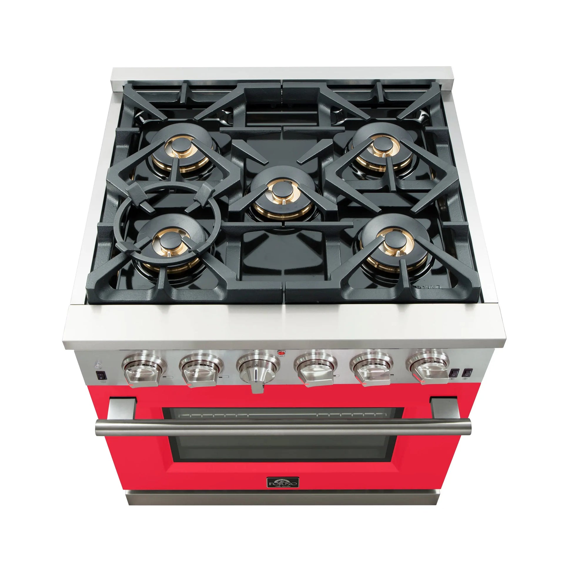 Forno Capriasca 30-Inch Freestanding Gas Range, 4 Burners, True Convection Oven, Red Door FORNO