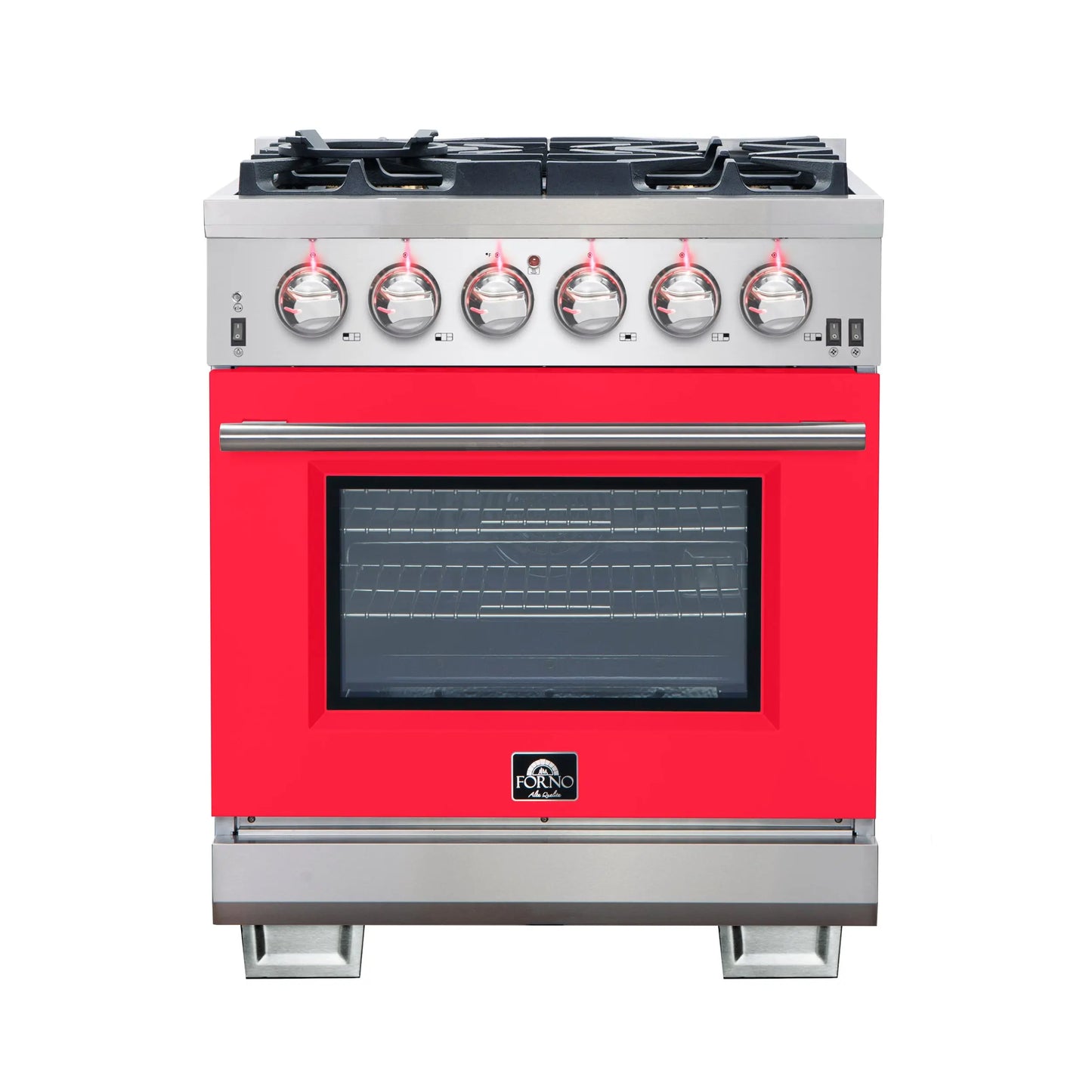 Forno Capriasca 30-Inch Freestanding Gas Range, 4 Burners, True Convection Oven, Red Door FORNO