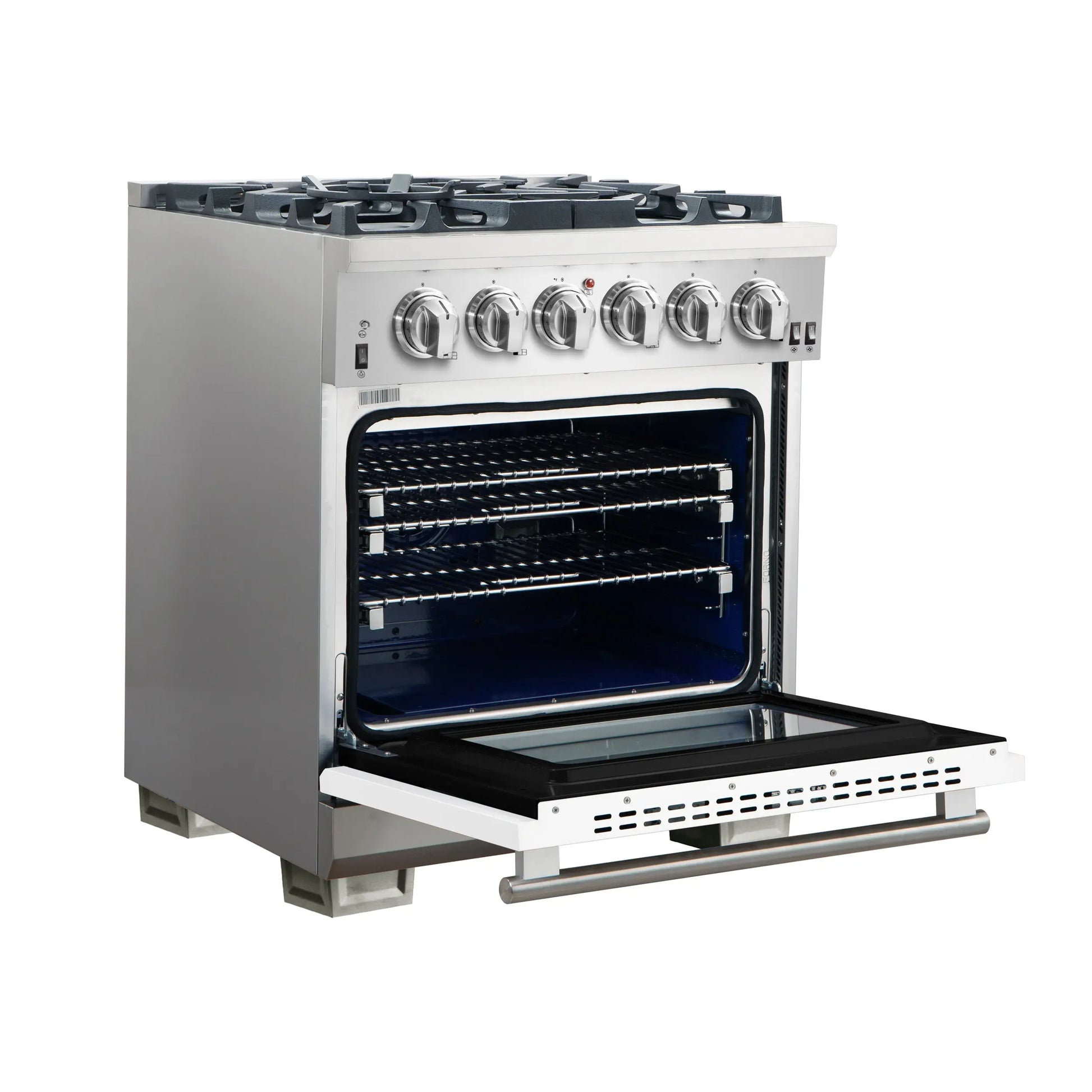 Forno Capriasca 30-Inch Freestanding Gas Range, 4 Burners, True Convection Oven, White Door FORNO