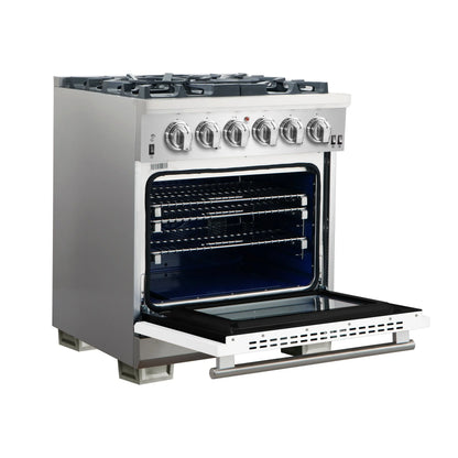 Forno Capriasca 30-Inch Freestanding Gas Range, 4 Burners, True Convection Oven, White Door FORNO