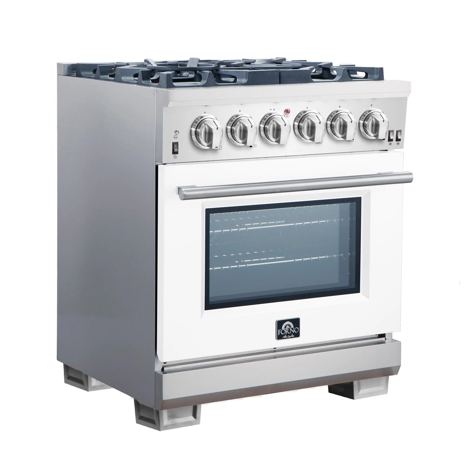 Forno Capriasca 30-Inch Freestanding Gas Range, 4 Burners, True Convection Oven, White Door FORNO