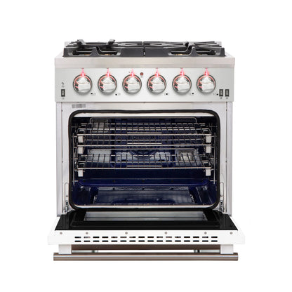 Forno Capriasca 30-Inch Freestanding Gas Range, 4 Burners, True Convection Oven, White Door FORNO