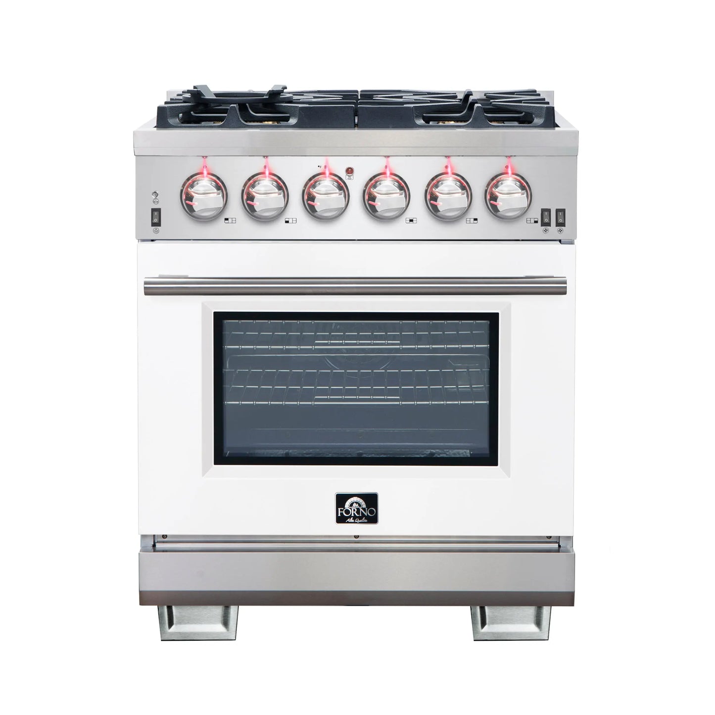 Forno Capriasca 30-Inch Freestanding Gas Range, 4 Burners, True Convection Oven, White Door FORNO