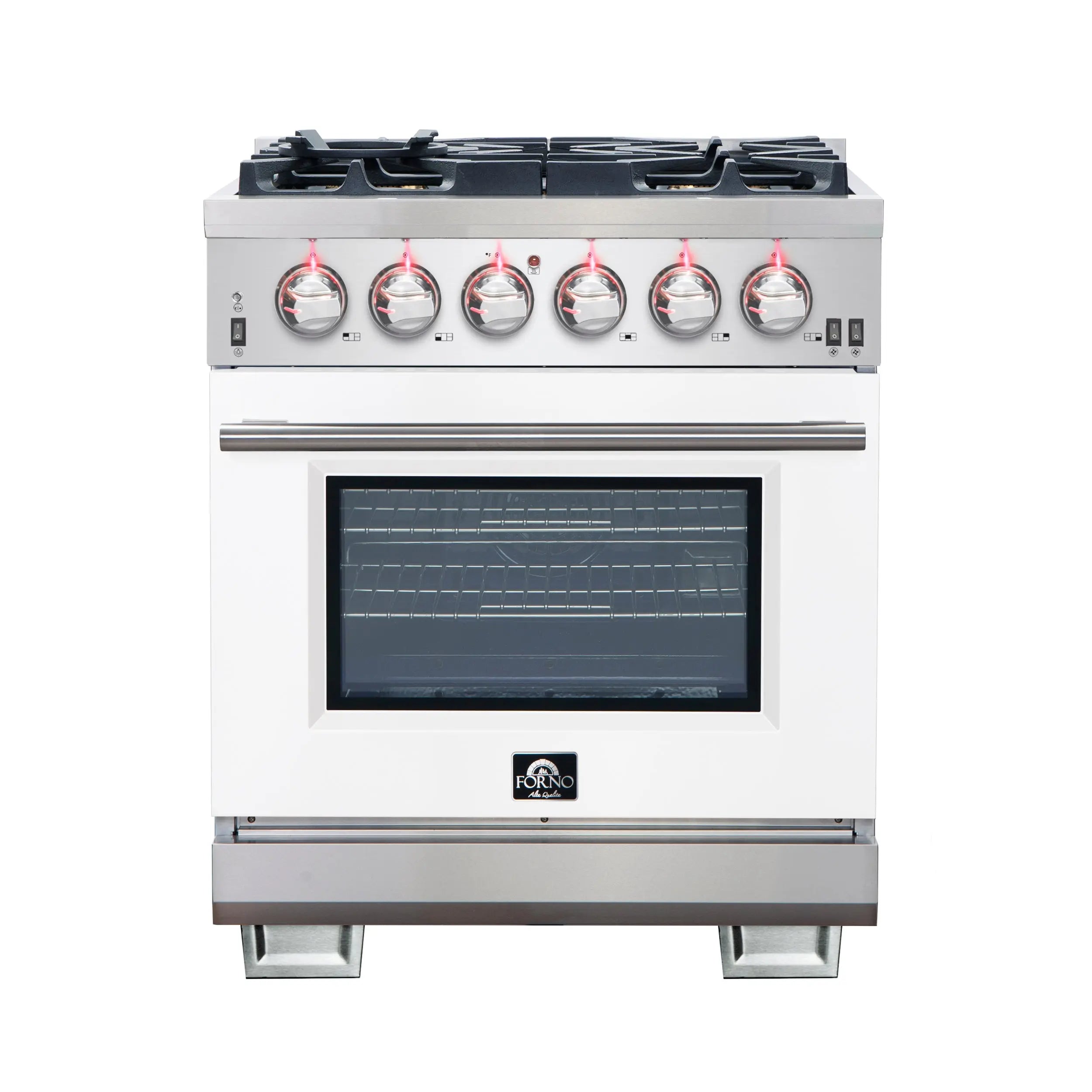 Forno Capriasca 30-Inch Freestanding Gas Range, 4 Burners, True Convection Oven, White Door FORNO