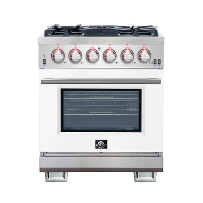 Forno Capriasca 30-Inch Freestanding Gas Range, 4 Burners, True Convection Oven, White Door FORNO