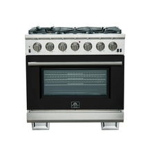 Forno Capriasca 36-Inch Gas Range, Stainless Steel, 6 Brass Burners, 120,000 BTU, Convection Oven, Energy Efficient, Black door FORNO