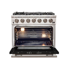 Forno Capriasca 36-Inch Gas Range, Stainless Steel, 6 Brass Burners, 120,000 BTU, Convection Oven, Energy Efficient, Black door FORNO