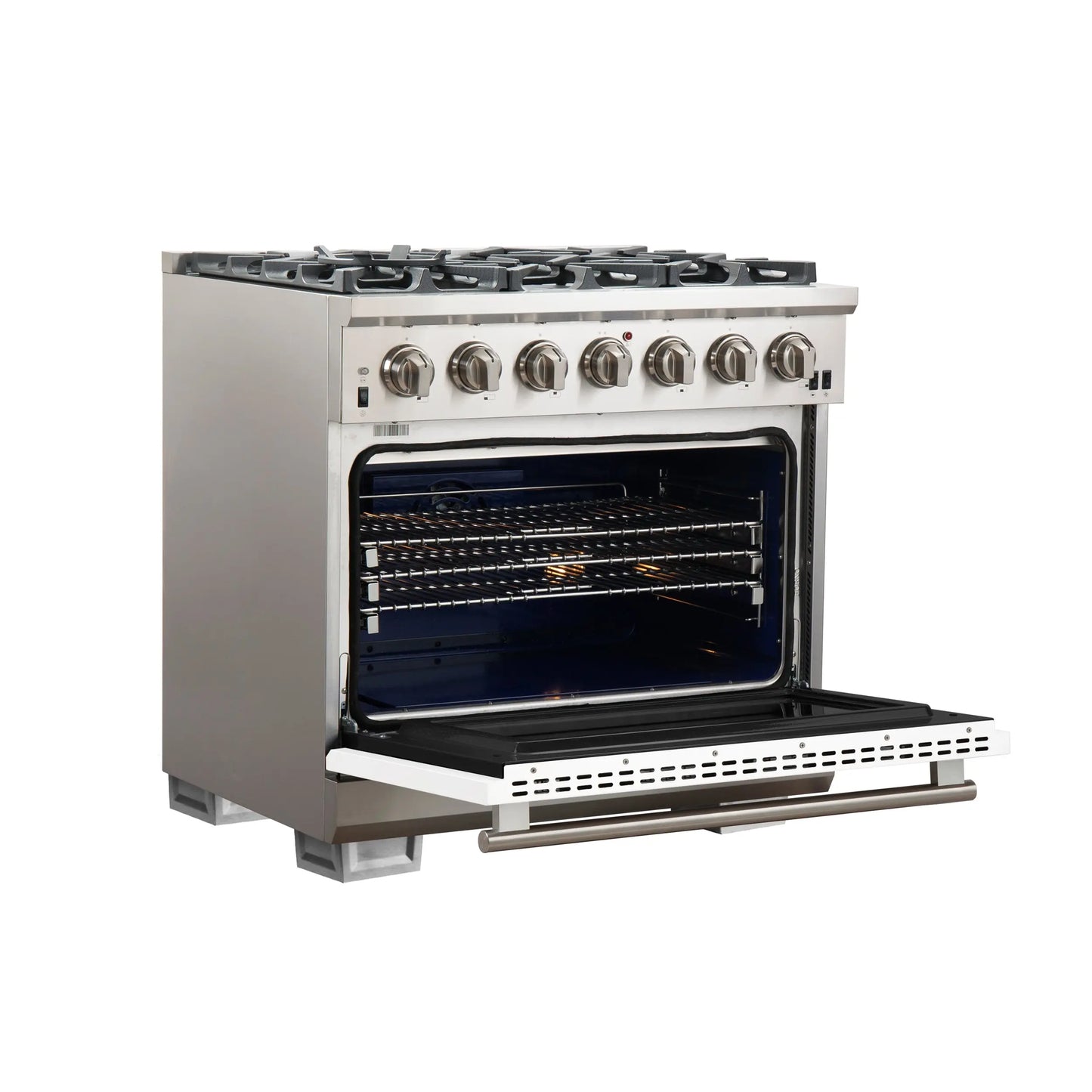 Forno Capriasca 36-Inch Gas Range, Stainless Steel, 6 Brass Burners, 120,000 BTU, Convection Oven, Energy Efficient, White Door FORNO