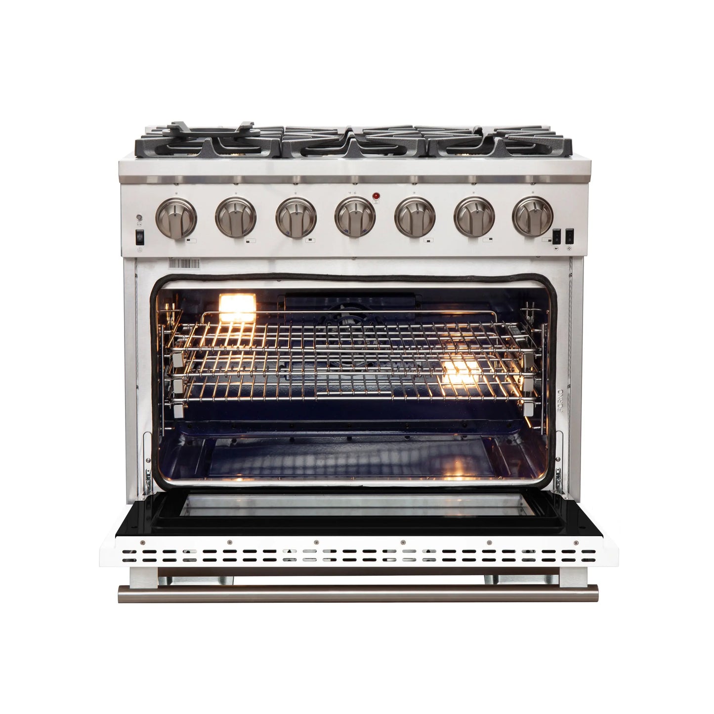 Forno Capriasca 36-Inch Gas Range, Stainless Steel, 6 Brass Burners, 120,000 BTU, Convection Oven, Energy Efficient, White Door FORNO