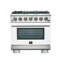 Forno Capriasca 36-Inch Gas Range, Stainless Steel, 6 Brass Burners, 120,000 BTU, Convection Oven, Energy Efficient, White Door FORNO