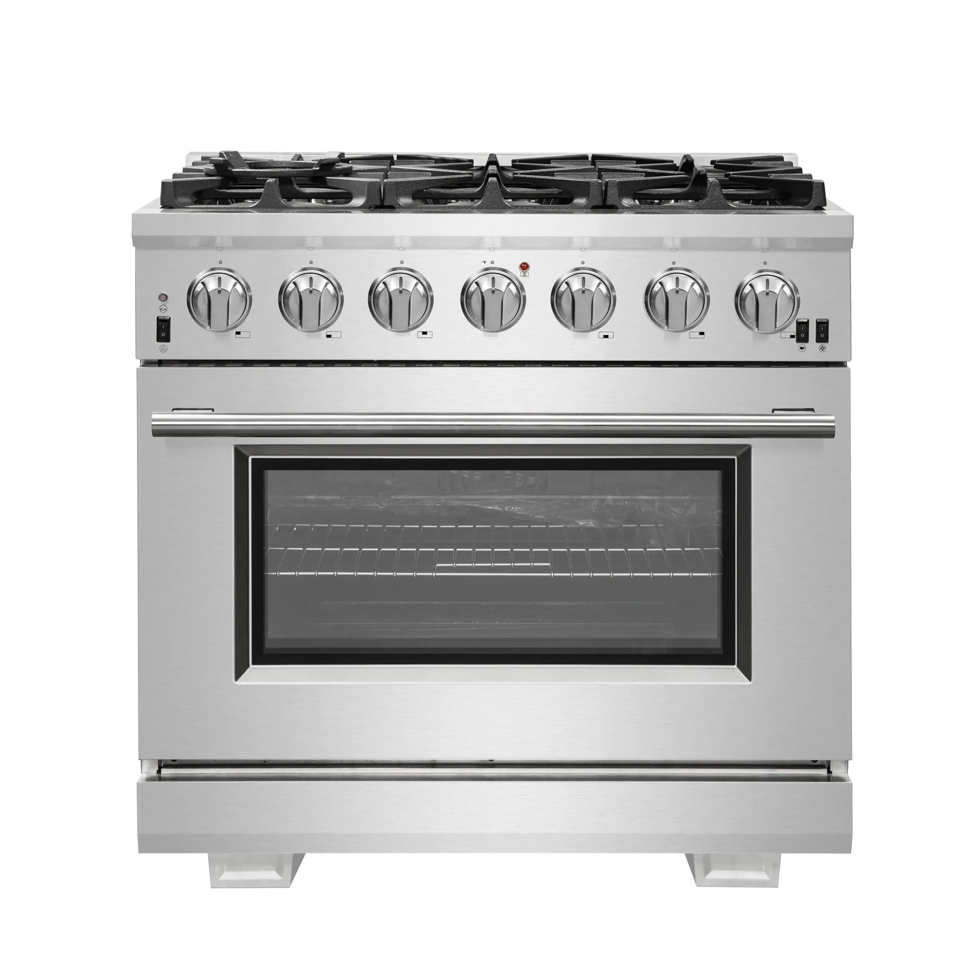 Forno Capriasca 36-Inch Gas Range, Stainless Steel, 6 Brass Burners, 120,000 BTU, Convection Oven, Energy Efficient FORNO