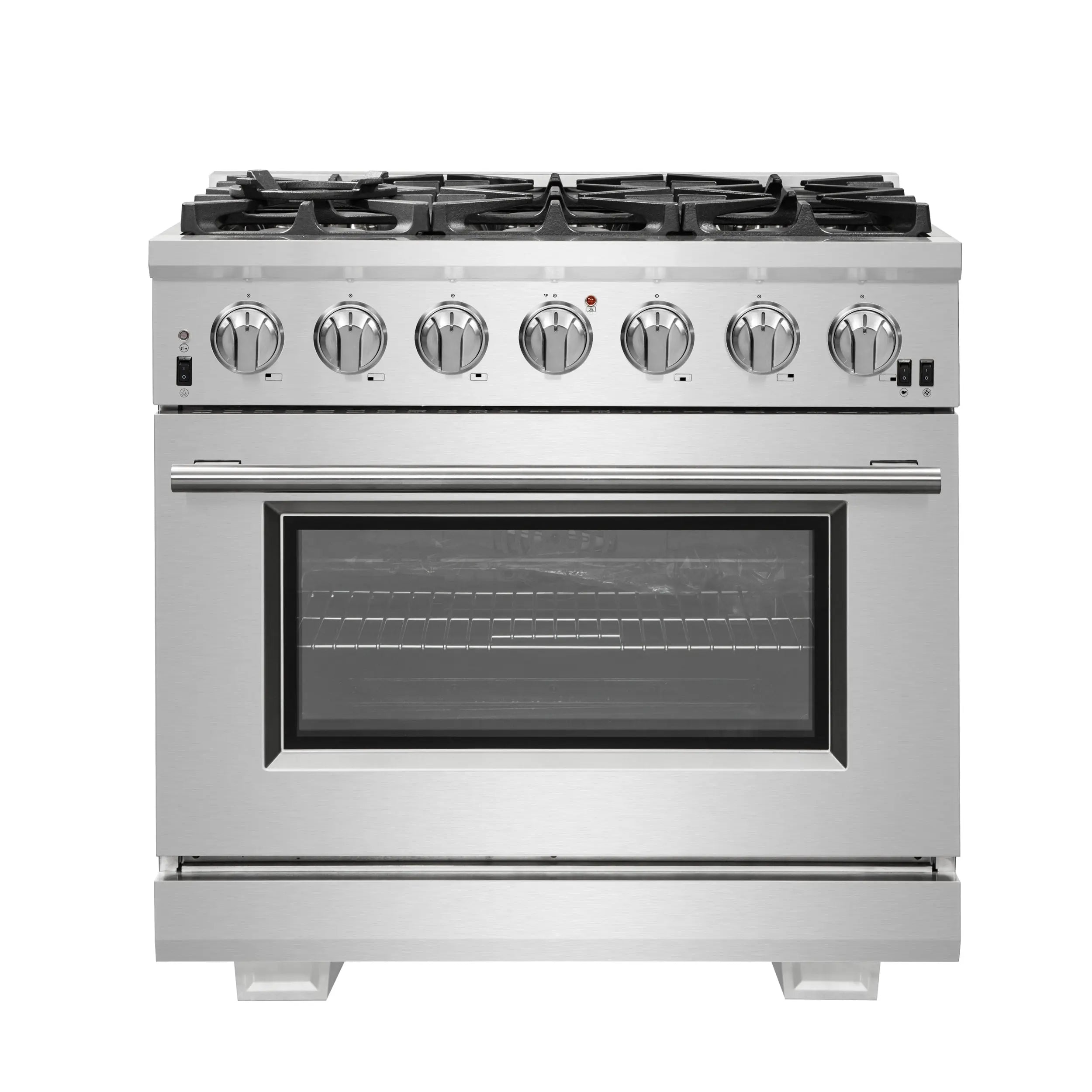 Forno Capriasca 36-Inch Gas Range, Stainless Steel, 6 Brass Burners, 120,000 BTU, Convection Oven, Energy Efficient FORNO