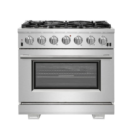 Forno Capriasca 36-Inch Gas Range, Stainless Steel, 6 Brass Burners, 120,000 BTU, Convection Oven, Energy Efficient FORNO