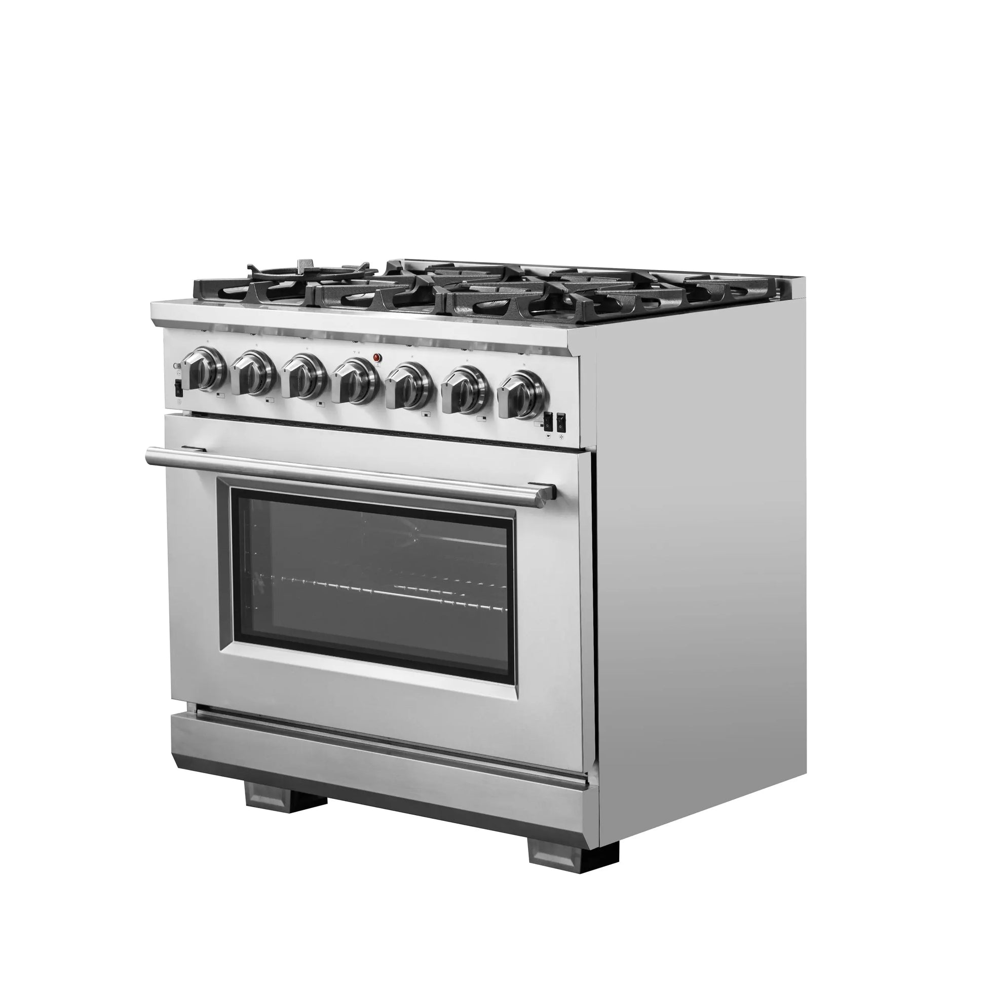 Forno Capriasca 36-Inch Gas Range, Stainless Steel, 6 Brass Burners, 120,000 BTU, Convection Oven, Energy Efficient FORNO