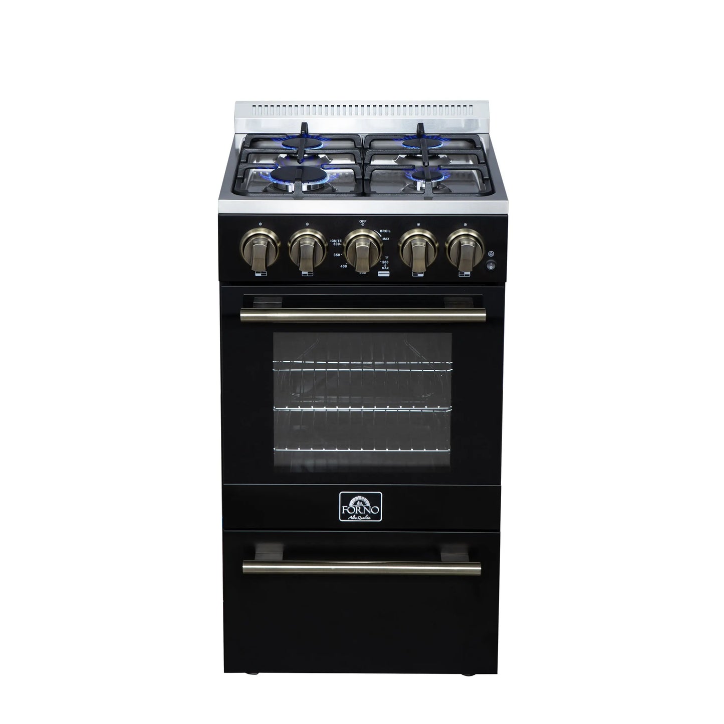 Forno Lamazze 20 Inch Freestanding Gas Range in Black, Compact Design FORNO