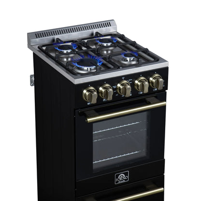 Forno Lamazze 20 Inch Freestanding Gas Range in Black, Compact Design FORNO