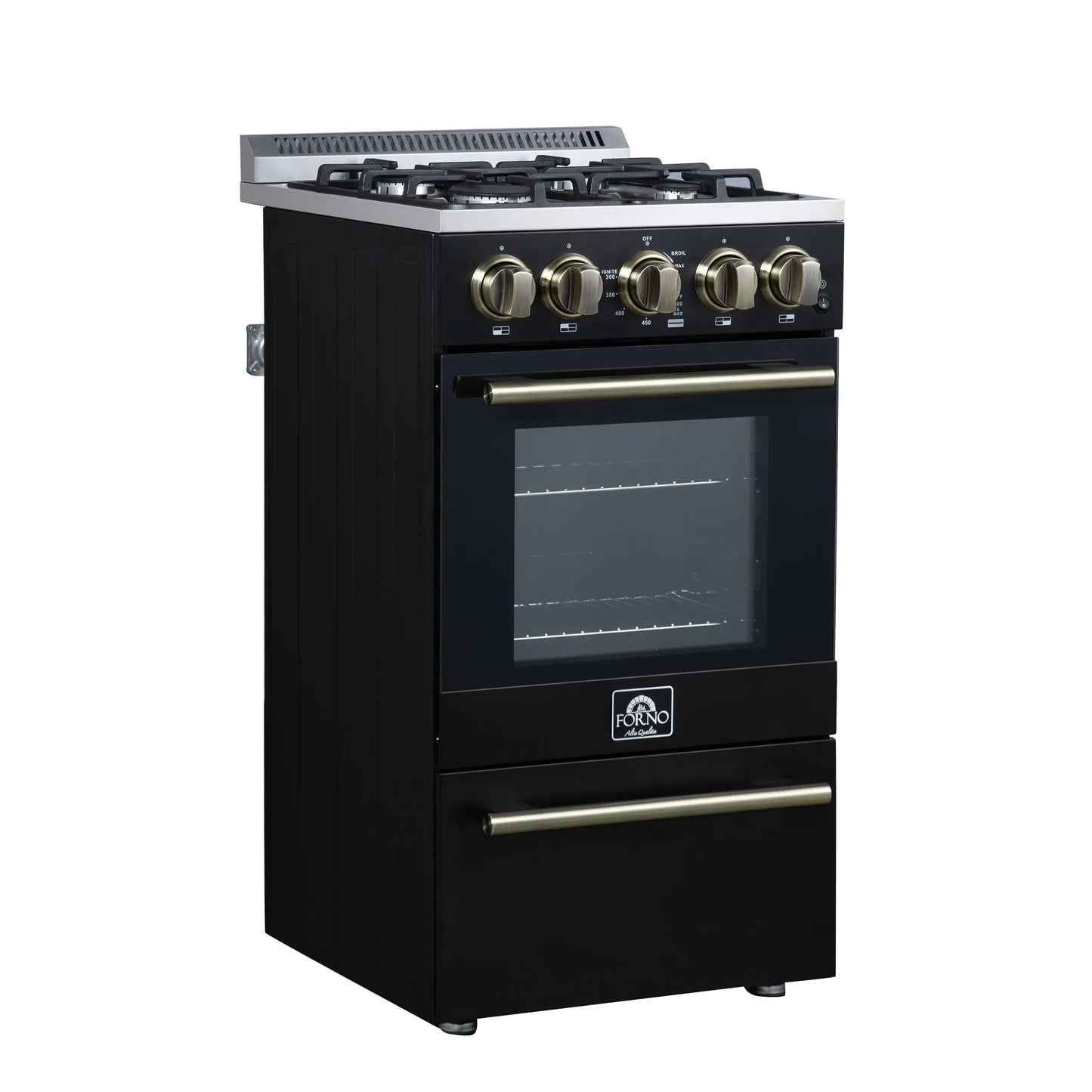 Forno Lamazze 20 Inch Freestanding Gas Range in Black, Compact Design FORNO