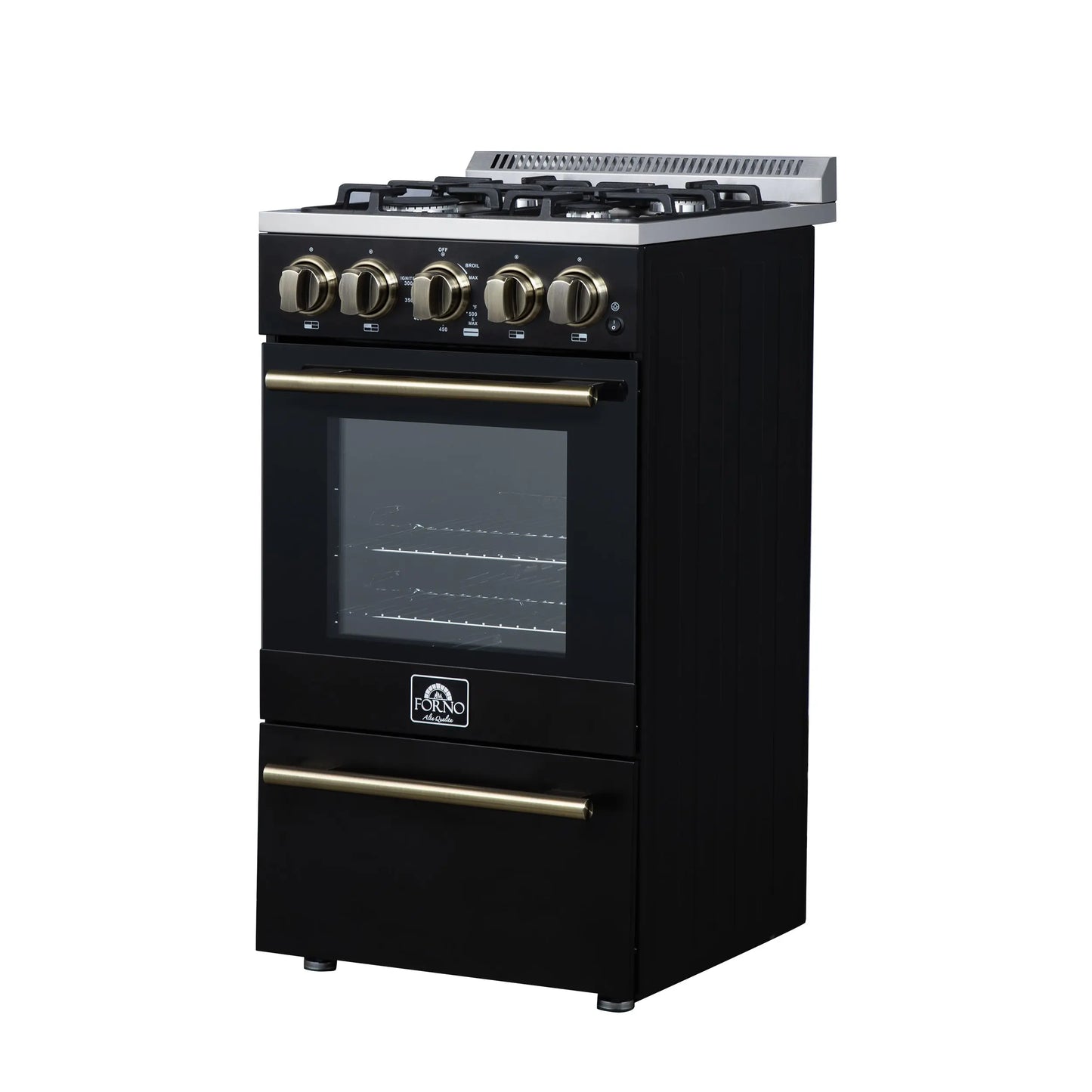 Forno Lamazze 20 Inch Freestanding Gas Range in Black, Compact Design FORNO