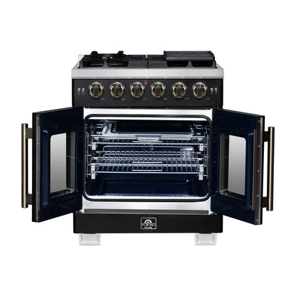 Forno Capriasca 30-Inch Freestanding French Door Gas Range, 4 Burners, Convection Oven, Energy Efficient FORNO