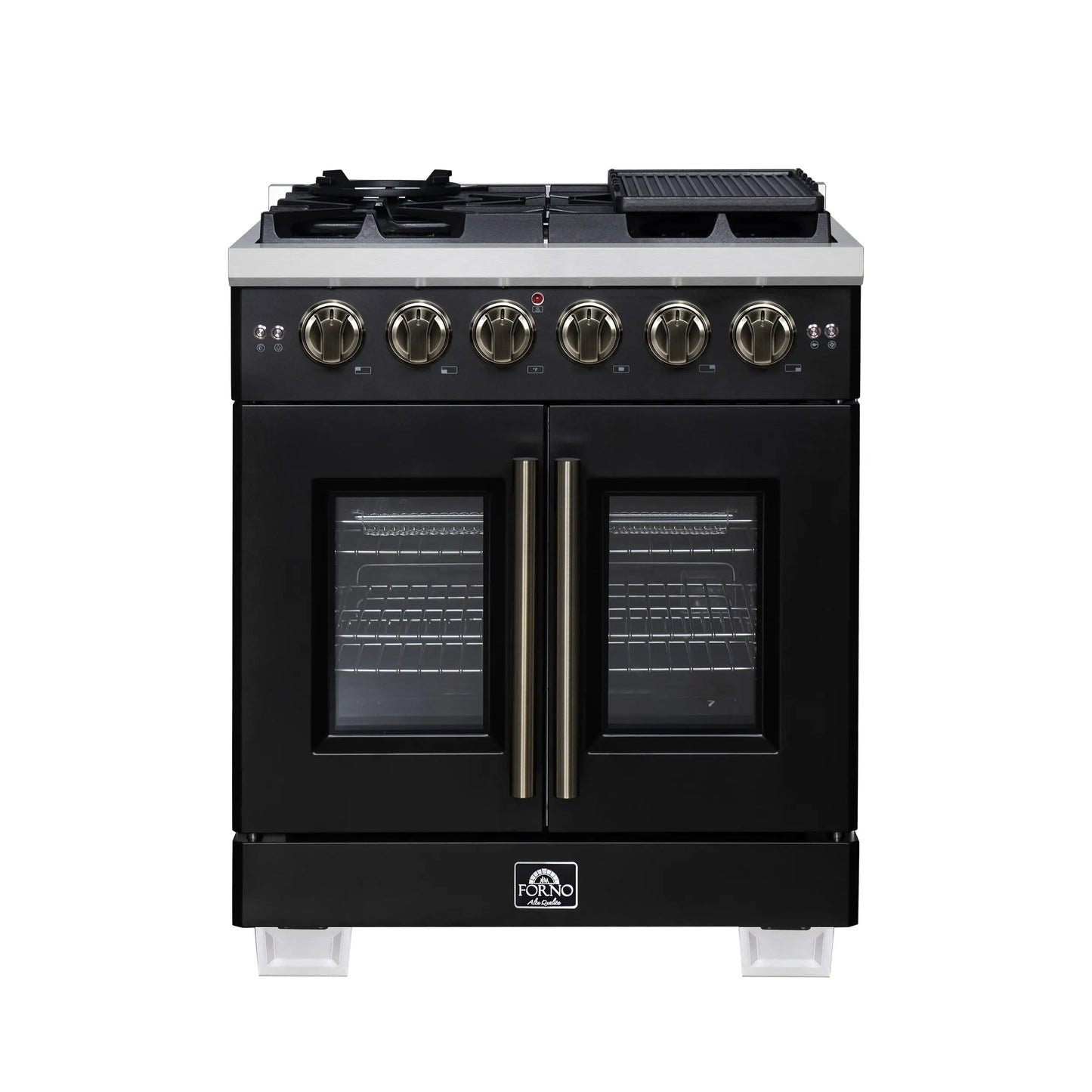 Forno Capriasca 30-Inch Freestanding French Door Gas Range, 4 Burners, Convection Oven, Energy Efficient FORNO