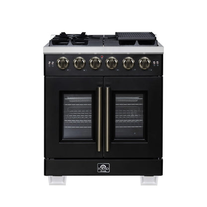 Forno Capriasca 30-Inch Freestanding French Door Gas Range, 4 Burners, Convection Oven, Energy Efficient FORNO