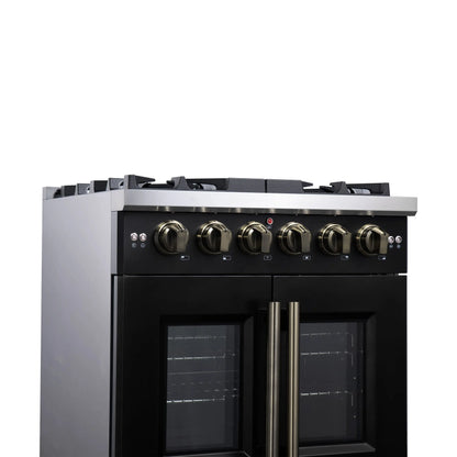 Forno Capriasca 30-Inch Freestanding French Door Gas Range, 4 Burners, Convection Oven, Energy Efficient FORNO