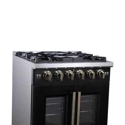 Forno Capriasca 30-Inch Freestanding French Door Gas Range, 4 Burners, Convection Oven, Energy Efficient FORNO