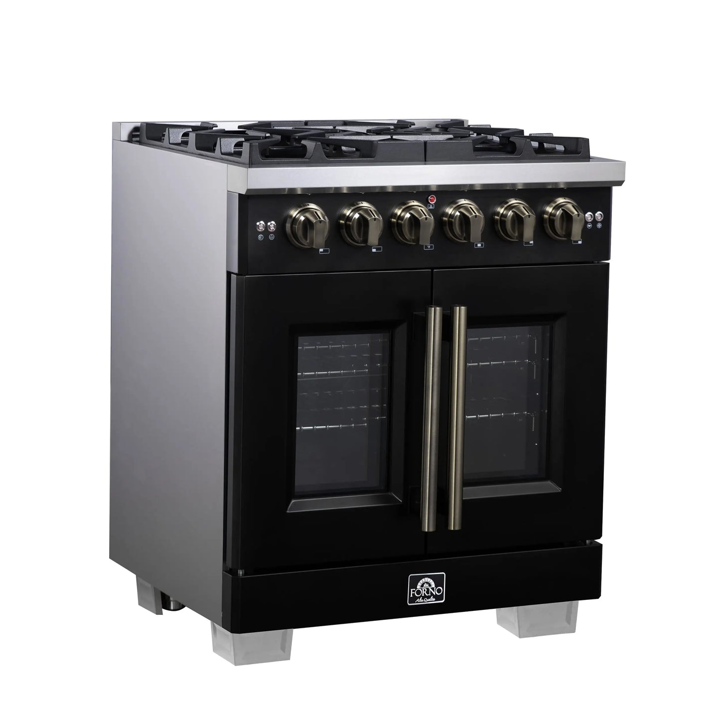Forno Capriasca 30-Inch Freestanding French Door Gas Range, 4 Burners, Convection Oven, Energy Efficient FORNO
