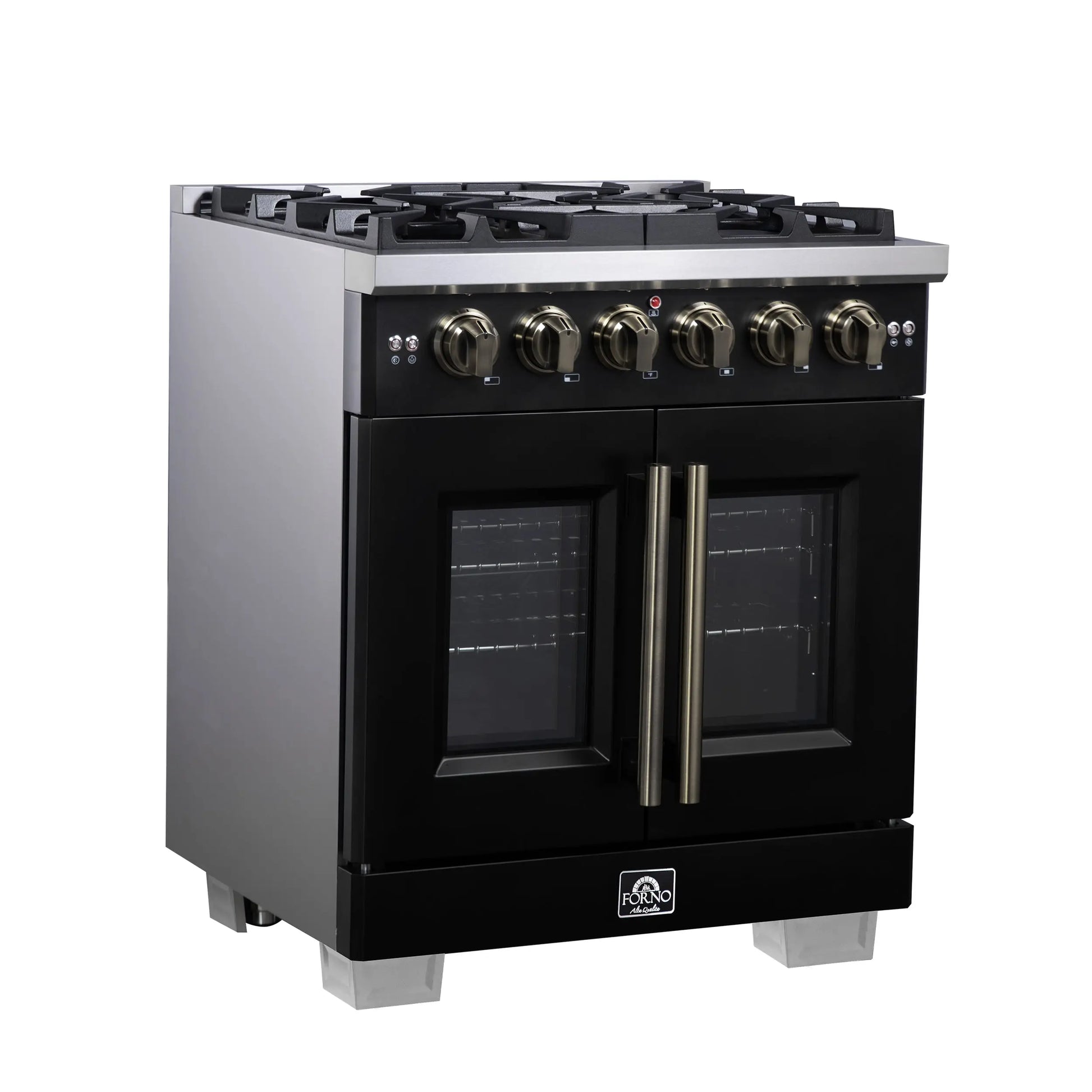 Forno Capriasca 30-Inch Freestanding French Door Gas Range, 4 Burners, Convection Oven, Energy Efficient FORNO