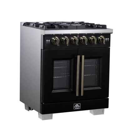 Forno Capriasca 30-Inch Freestanding French Door Gas Range, 4 Burners, Convection Oven, Energy Efficient FORNO