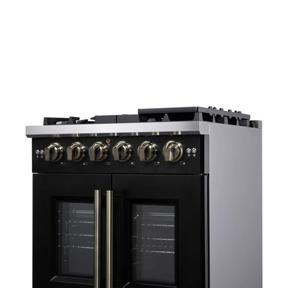 Forno Capriasca 30-Inch Freestanding French Door Gas Range, 4 Burners, Convection Oven, Energy Efficient FORNO