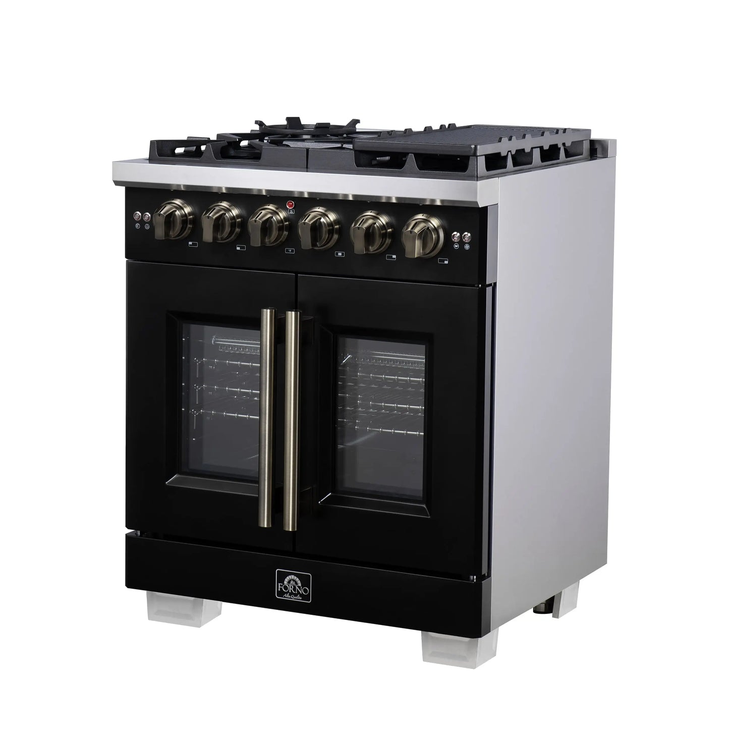 Forno Capriasca 30-Inch Freestanding French Door Gas Range, 4 Burners, Convection Oven, Energy Efficient FORNO