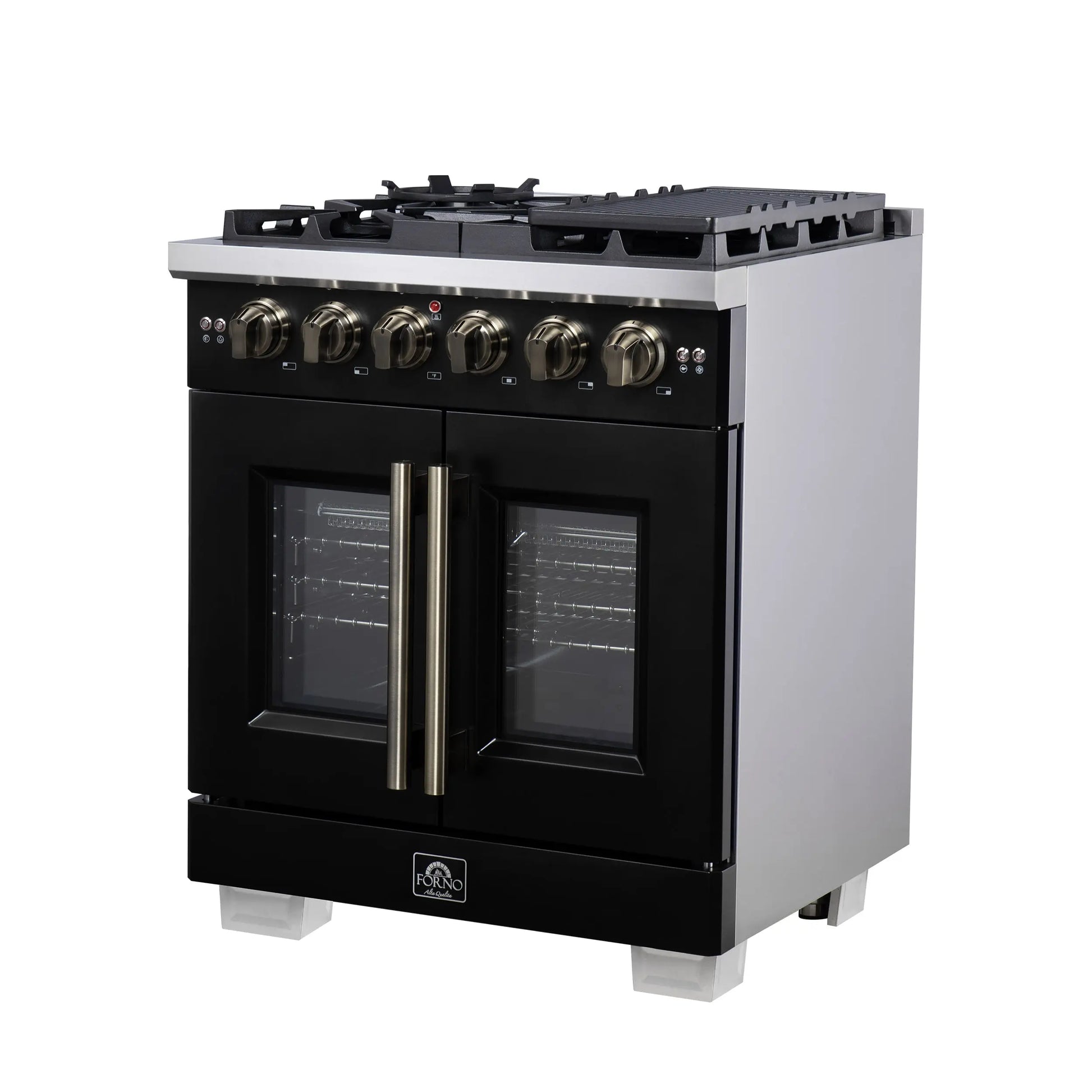 Forno Capriasca 30-Inch Freestanding French Door Gas Range, 4 Burners, Convection Oven, Energy Efficient FORNO