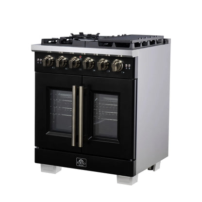 Forno Capriasca 30-Inch Freestanding French Door Gas Range, 4 Burners, Convection Oven, Energy Efficient FORNO