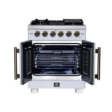 Forno Capriasca 30-Inch White Freestanding French Door Gas Range, 4 Burners, Convection Oven, Energy Efficient FORNO