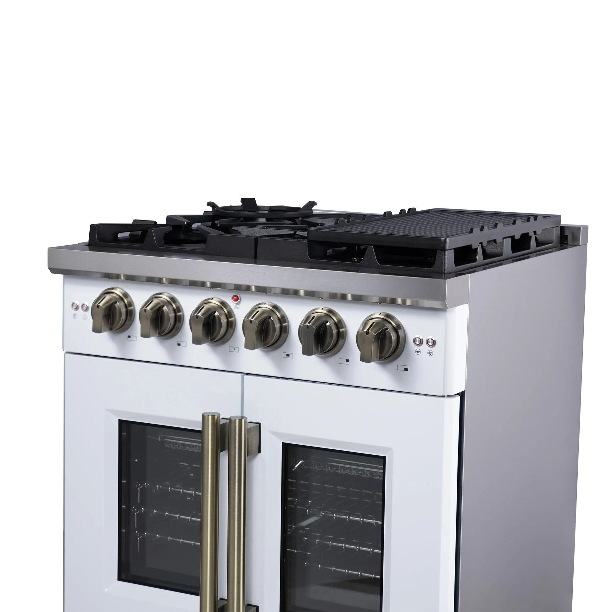 Forno Capriasca 30-Inch White Freestanding French Door Gas Range, 4 Burners, Convection Oven, Energy Efficient FORNO
