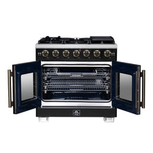 Forno Capriasca 36-Inch Black Freestanding French Door Gas Range, 6 Burners, Convection Oven, Energy Efficient FORNO