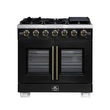 Forno Capriasca 36-Inch Black Freestanding French Door Gas Range, 6 Burners, Convection Oven, Energy Efficient FORNO