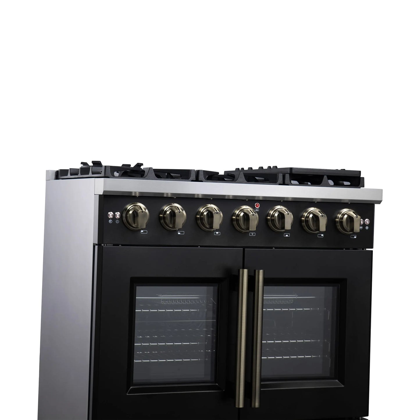 Forno Capriasca 36-Inch Black Freestanding French Door Gas Range, 6 Burners, Convection Oven, Energy Efficient FORNO