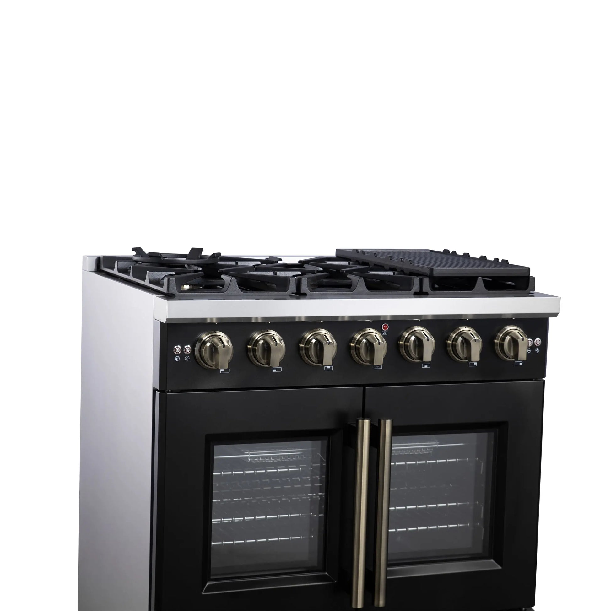 Forno Capriasca 36-Inch Black Freestanding French Door Gas Range, 6 Burners, Convection Oven, Energy Efficient FORNO