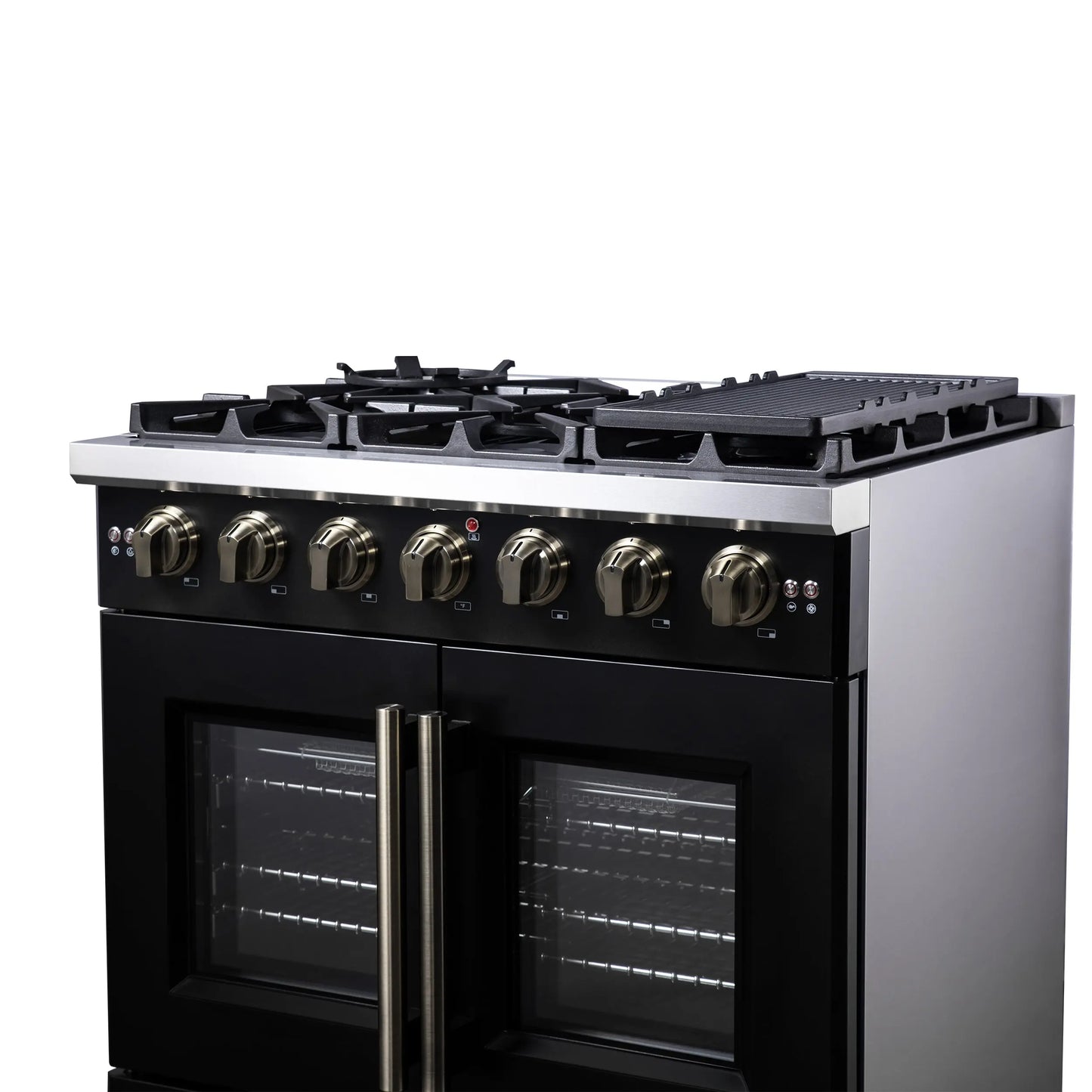 Forno Capriasca 36-Inch Black Freestanding French Door Gas Range, 6 Burners, Convection Oven, Energy Efficient FORNO