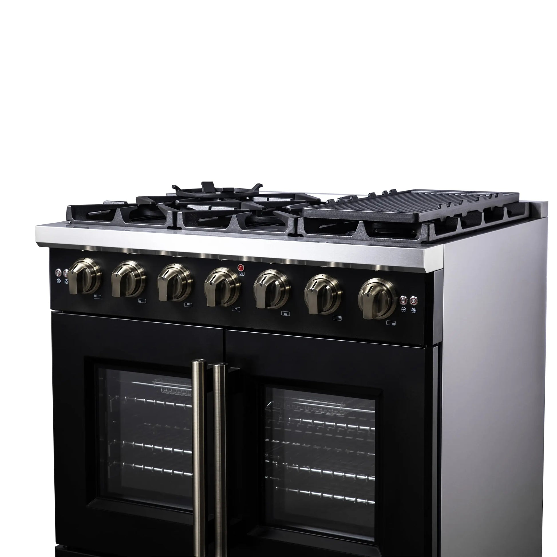 Forno Capriasca 36-Inch Black Freestanding French Door Gas Range, 6 Burners, Convection Oven, Energy Efficient FORNO