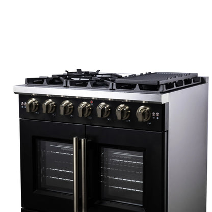 Forno Capriasca 36-Inch Black Freestanding French Door Gas Range, 6 Burners, Convection Oven, Energy Efficient FORNO