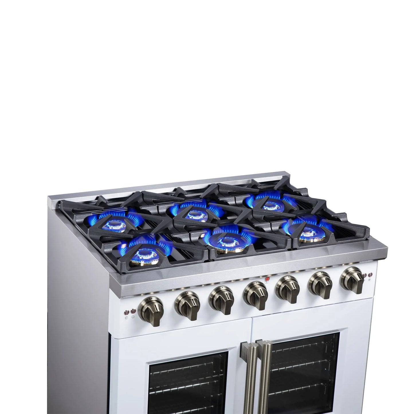 Forno Capriasca 36-Inch White Freestanding French Door Gas Range, 6 Burners, Convection Oven, Energy Efficient FORNO