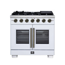 Forno Capriasca 36-Inch White Freestanding French Door Gas Range, 6 Burners, Convection Oven, Energy Efficient FORNO